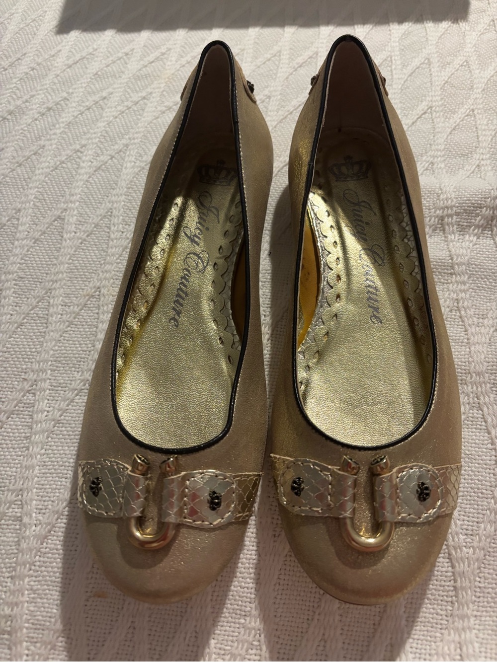 Vintage Juicy Couture Metallic Gold Ballet Flats with Buckle Accent